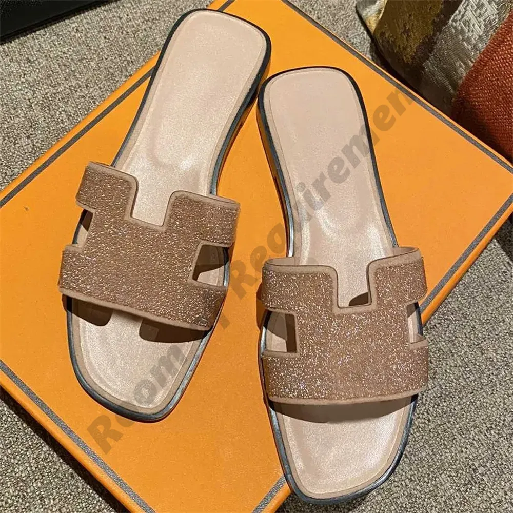2024 Designer Orange oran slippers Leather Luxury sandals Slides letters Paris French Ladies Beach Flat non-slip plush women shoe Black red blue white pink with box