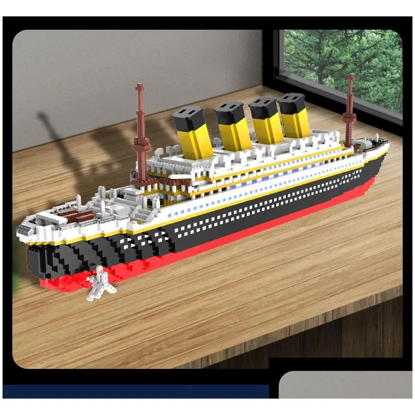 Model Building Kits Titanic Block 1860Pcs Mini Blocks Model Ship Kit Boat Diy Diamond Building Bricks Kid For Toy Sale Price Build Dup Dhj1H