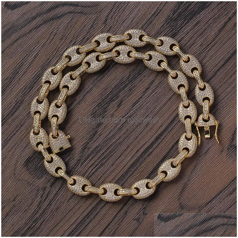 Chains 12Mm 16-20Inch Gold Plated Bling Cz Stone Coffee Bean Chain Necklace Bracelet Rapper Street Jewelry For Men Gift Drop Delivery Dhy9Z