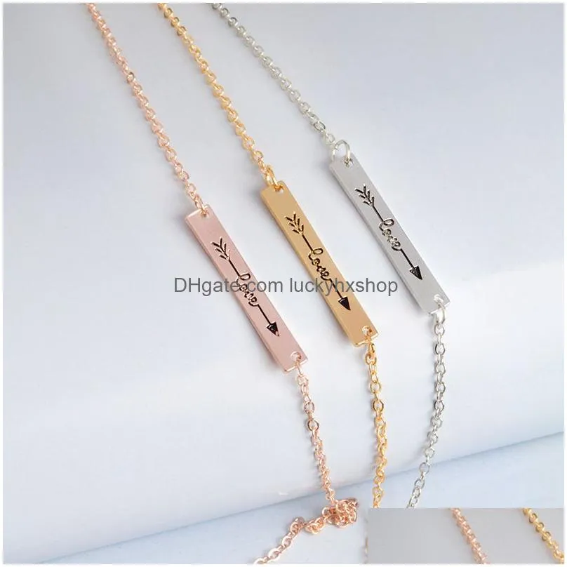 Pendant Necklaces New Minimalist Bar Pendant Necklace Personlized Simple Carved Love Arrow Three Colors For Girls Women Fashion Jewelr Dhsvd