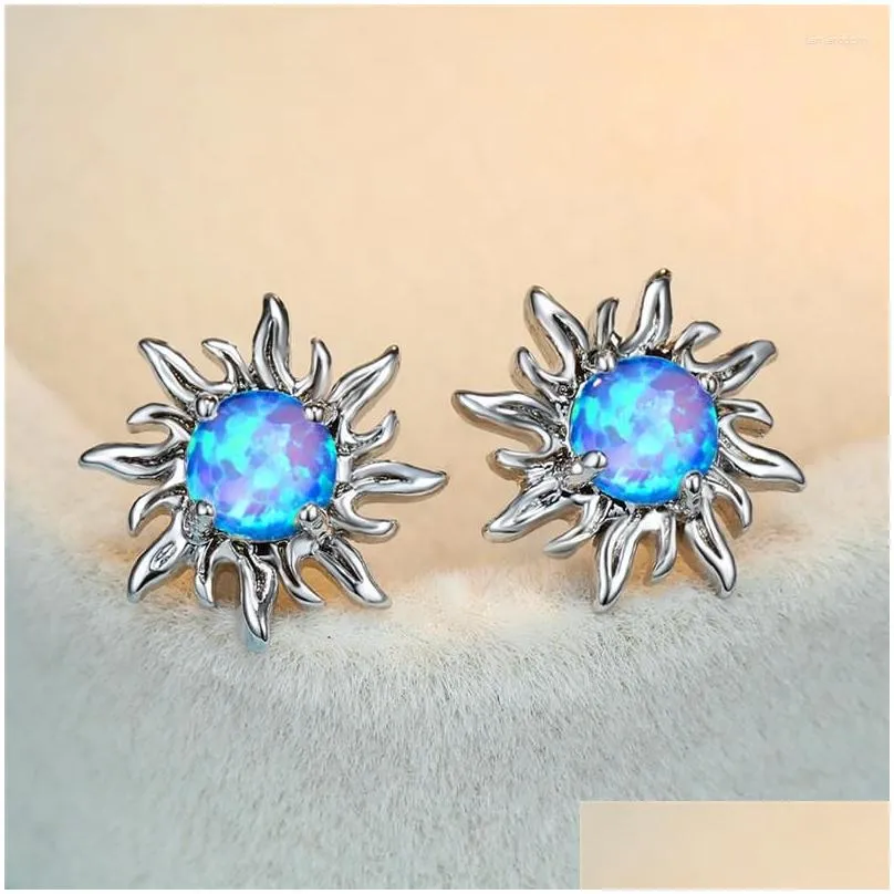 Stud Earrings Charm Female White Blue Opal Round Classic Sier Color Small Sun Trendy Bride Wedding For Drop Delivery Dhevt