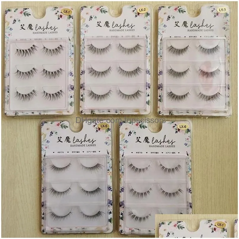 False Eyelashes 3Pairs Fairy Cosplay Manga Lashes Extension Mink Cross Cluster Invisible Band Curling Women Makeup Drop Delivery Dhfc7