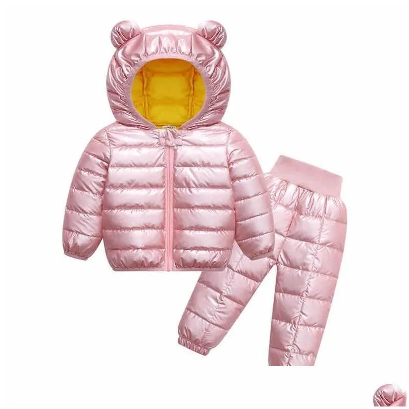 Clothing Sets Toddler Winter Baby Girls Boys Warm Faux Down Jacket Clothes Children Kids Snowsuit Coats Vest Pants Overalls Drop Deli Dh2R4