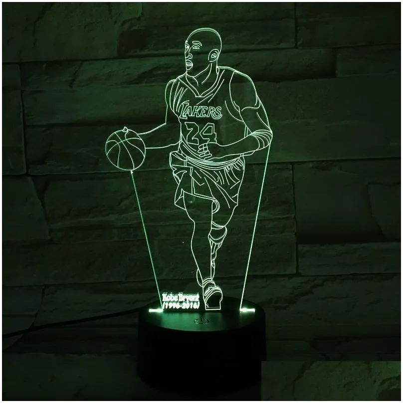 Night Lights Basketball Night Light Led 3D Desk Lamp Touch Switch Nightlight Superstar Figure App Control Room Party Decor Gift For Ki Dhyfn