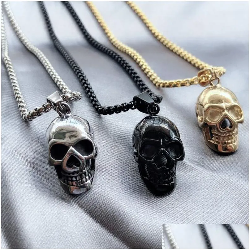 stainless steel necklaces jewelry gothic accessories chain mens locket festival halloween gift skull titanium steels punk hip-hop