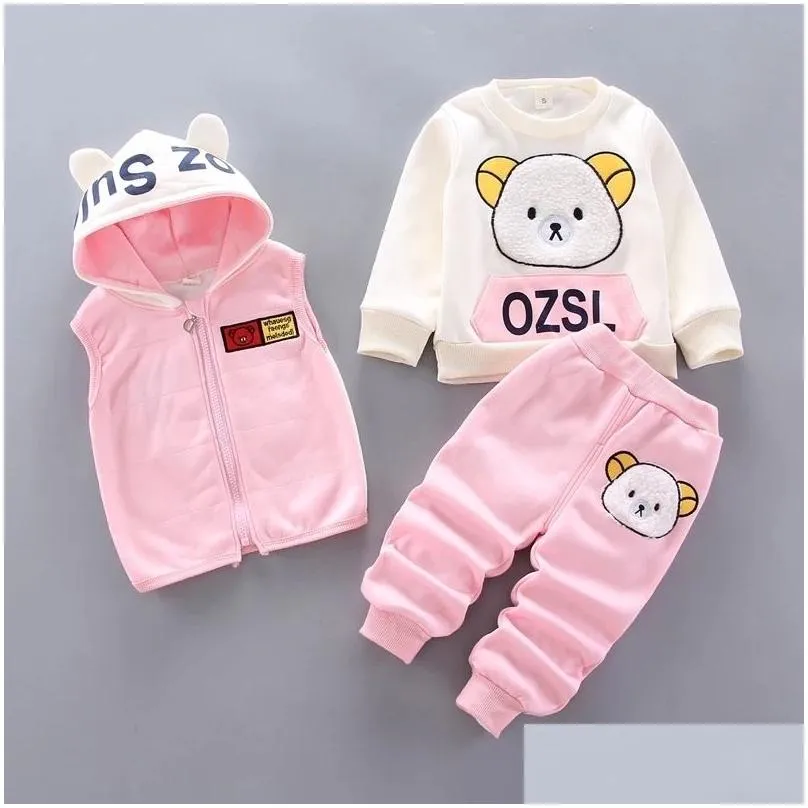 Clothing Sets Children Clothes Autumn Winter Wool Toddler Boys Set Cotton Topsaddvestaddpants 3Pcs Kids Sports Suit For Baby 201127 Dr Dh6Bn