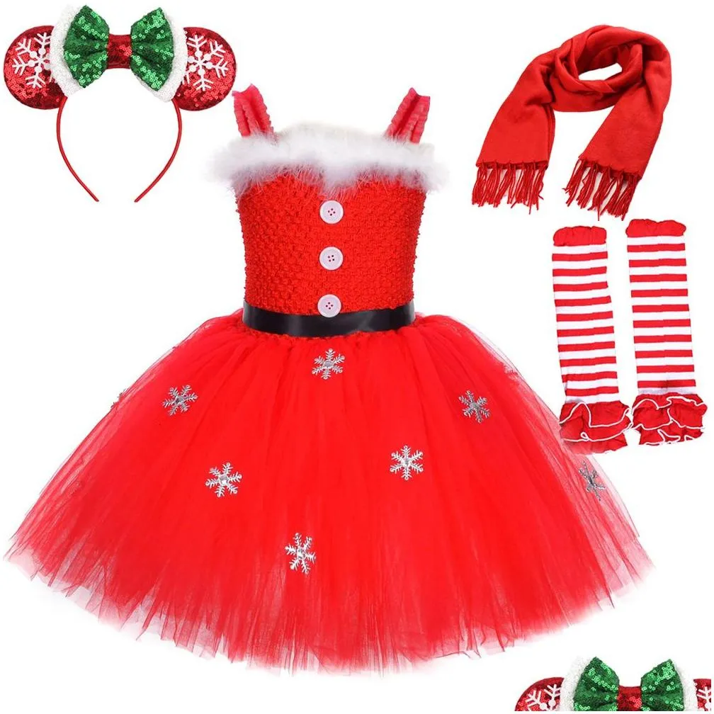 Girl`S Dresses Girls Dresses Christmas Santa Claus Costumes For Xmas Tutu Dress Outfit Kids Year Princess Children Miss Clothes Drop D Dh5Yp