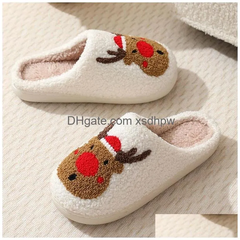 winter christmas deer cotton slippers home couples indoor deer warm slippers