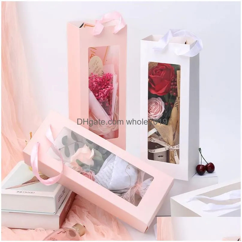 Other Event & Party Supplies Pvc Window Flower Box Packaging Portable Boxes Transparent Bouquet Gift Drop Delivery Home Garden Festive Dhhfj