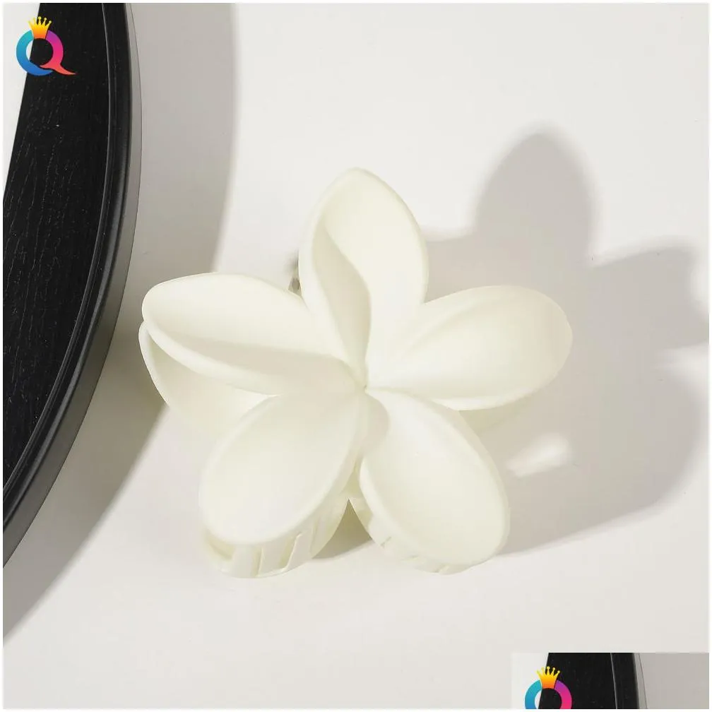 Hair Accessories Fashion Girls Cute Candy Colors Ribbon Large Flower Plastic Hair Claws Sweet Holder Clip Hairpin Geometric Frosted Ac Dhn2F