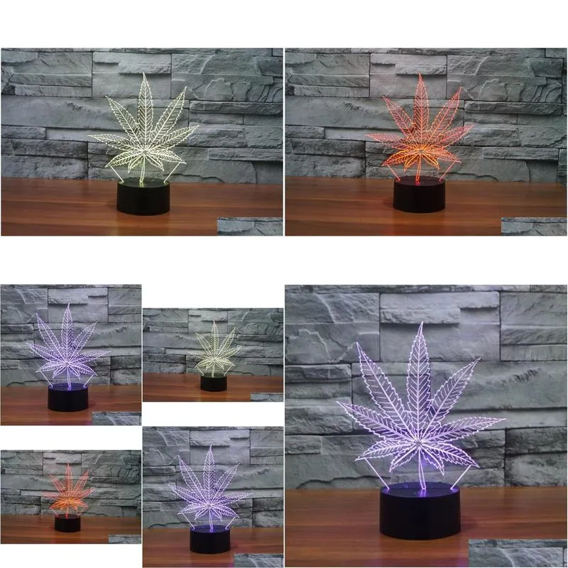 leaf 3d illusion led lamp night light 7 rgb colorful usb powered 5th battery bin touch button drop gift box wholesale