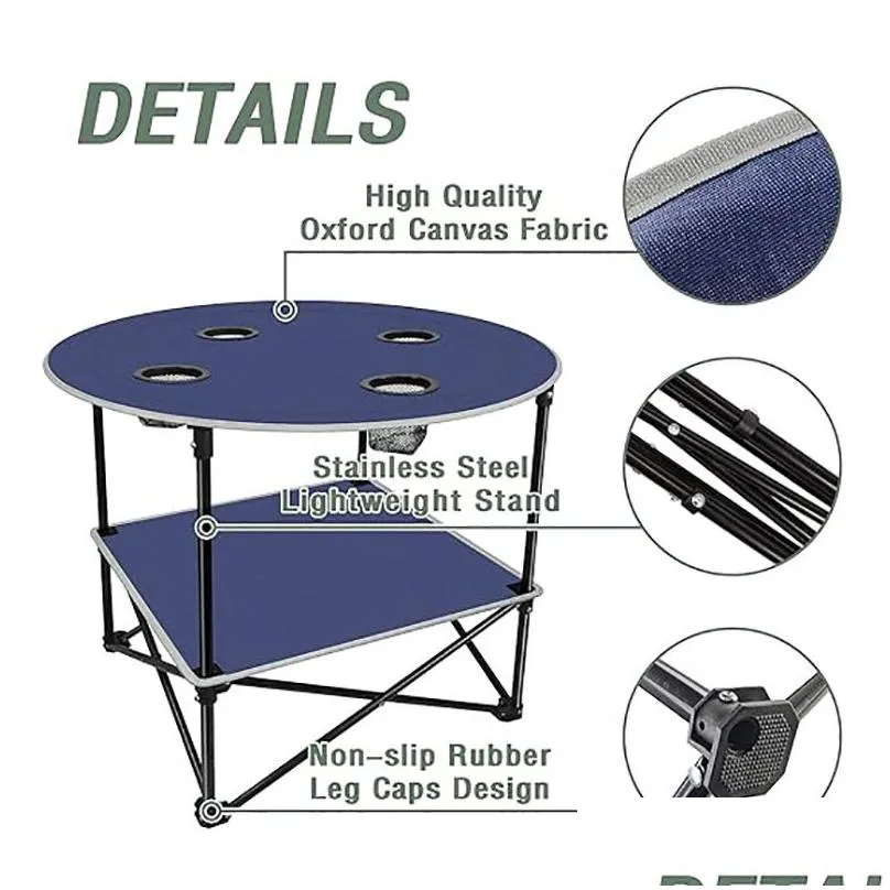 Camp Furniture Portable Picnic Table With Shelf Beach Outdoor Folding Cam Tables That Fold Up Lightweight Cup Holders Storage Bag Drop Dhs8E