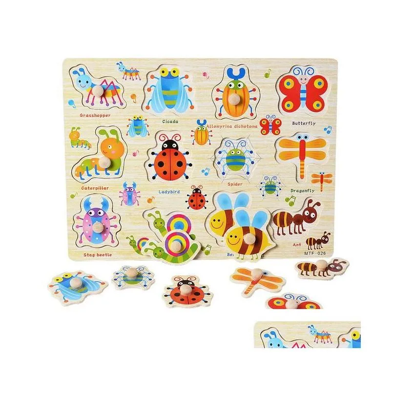 Puzzles Recognize Puzzle Montessori Toy Wooden 3D Puzzles Chop Boards Cartoon Animals Jigsaw Game Toys For Kid Early Learning Educatio Dh1Jw