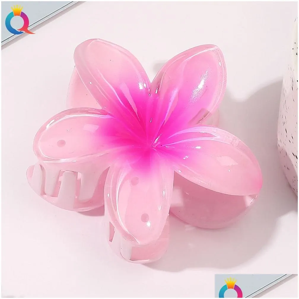 Hair Accessories New Women Girls Cute Ribbon Candy Colors Big Flower Plastic Hair Claws Sweet Holder Clip Hairpin Headband Fashion Acc Dhfz0