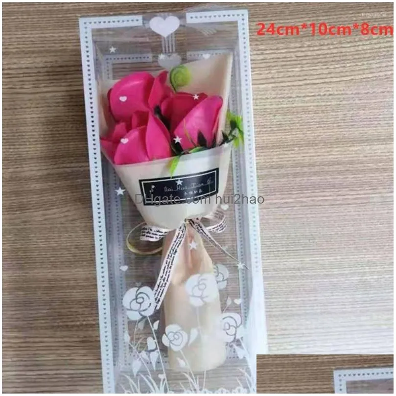 decorative flowers 3 heads artificial rose bouquet hand holding soap flower valentines day gift wedding decoration