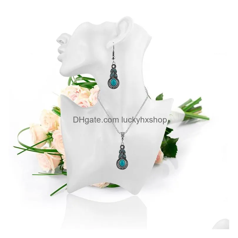 Earrings & Necklace Vintage Turquoise Pendant Necklace Dangle Drop Earrings Set For Women Retro Natural Stone Fashion Jewelry In Bk D Dhmch