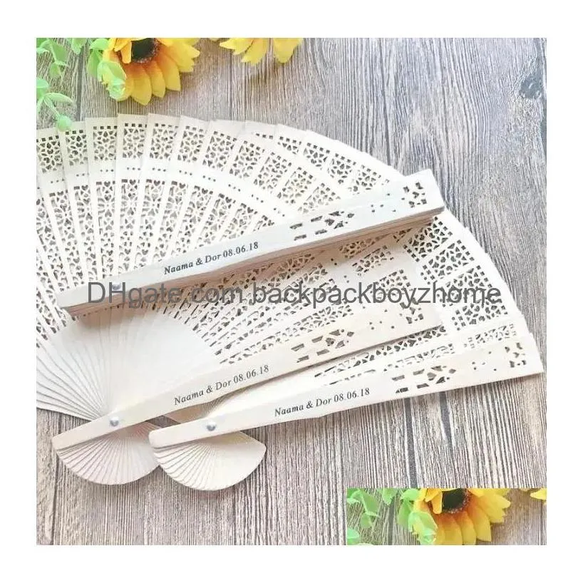 Party Favor Personalized Wooden Hand Fan Wedding Favors And Gifts For Guest Sandalwood Decoration Folding Fans Jn12 Drop Delivery Home Dh2Sf