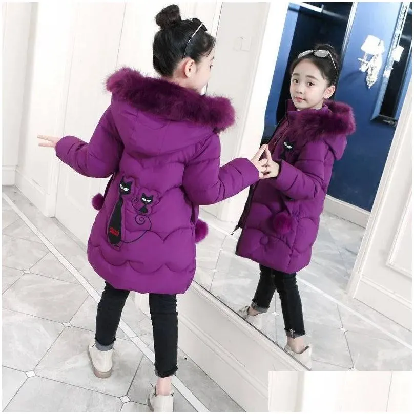 Down Coat Girls Down Jacket Childrens Winter Clothing Kids Warm Thick Coat Windproof For Girl Cartoon Parka Outerwear Drop Delivery Ba Dh6Zu