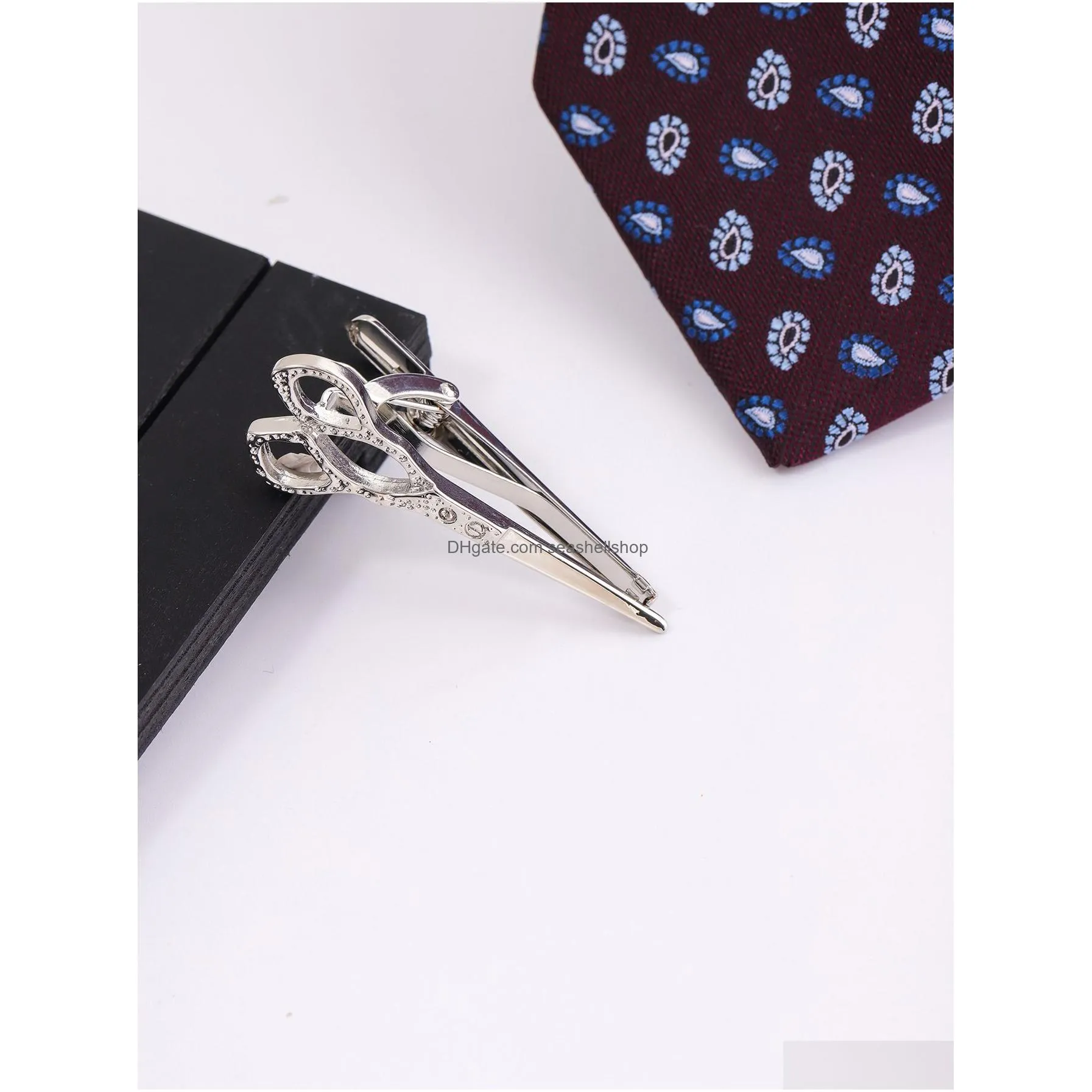 Tie Clips Mens Fashionable Scissors-Shaped Tie Clip With Sparkling Crystal Accents Drop Delivery Jewelry Cufflinks Tie Clasps, Tacks Dhpwu