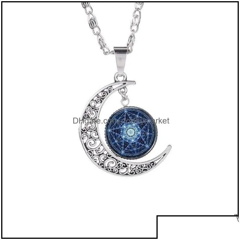 pendant necklaces pendants jewelry five-pointed star hollow moon cabochons glass moonstone pentagram necklace for women men witchcraft
