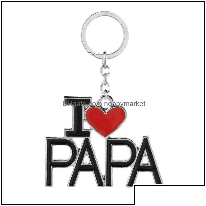 key rings jewelry enamel alloy i love mom dad papa mama heart pendant keyrings fathers day mothers gifts keychain drop delivery 2021