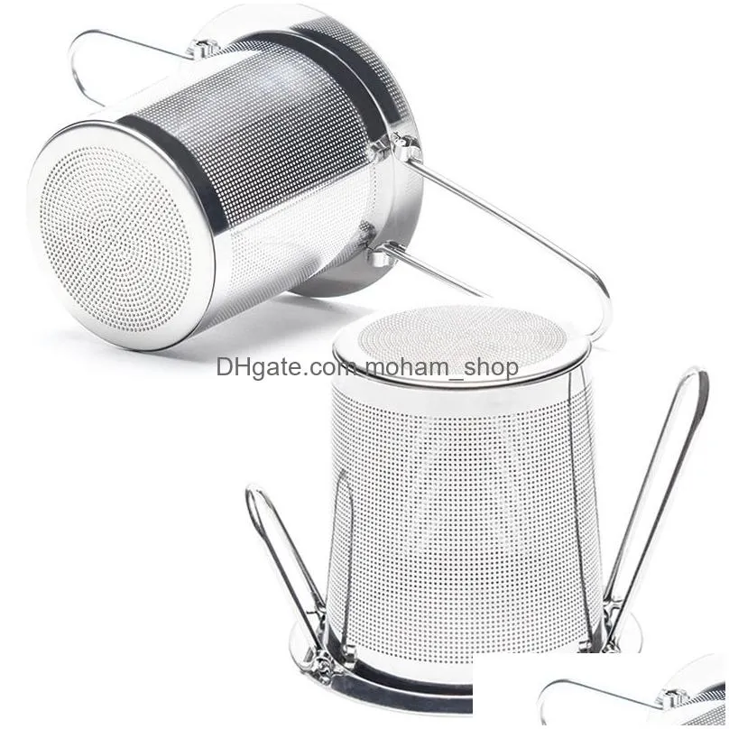 folding double handles tea infuser with lid stainless steel fine mesh coffee filter teapot cup hanging loose leaf tea strainer infusor de te con asas