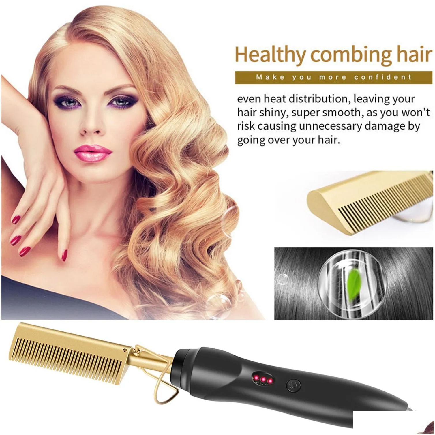 Hair Straighteners Leeons Black Comb Straightener Flat Iron Electric Heating Wet And Dry Curler Straight Styler Curling 230323 Drop D Dhzqp