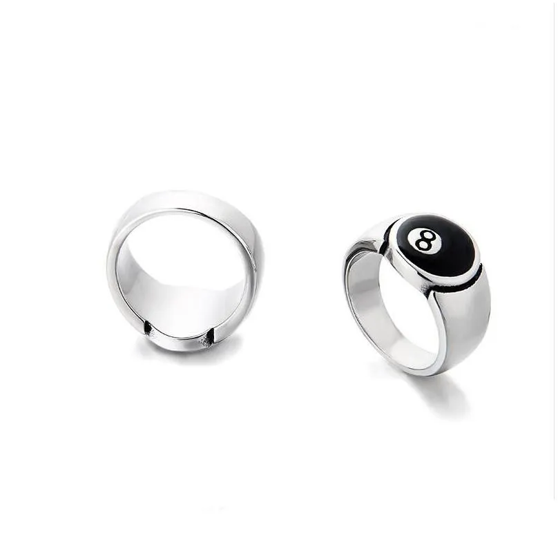 2021 round black no. 8 ring street fashion hip hop exaggerated punk street ring titanium steel does not fade