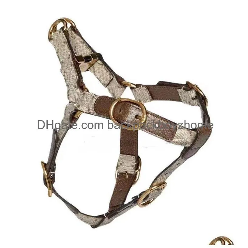 Dog Collars & Leashes Designer Dog Harnesses Leashes Set No Pl Harness Soft Adjustable Luxurious Leather Step In Puppy Vest Outdoor Wa Dh8Cx