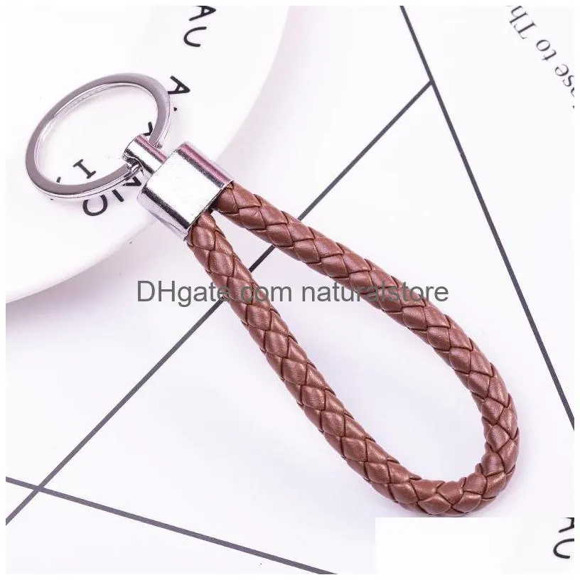 Keychains & Lanyards New Handmade Pu Leather Keychain Braided String Rope Metal Key Ring Woven Cord Chains Holder Diy Jewelry Accesso Dhyuc