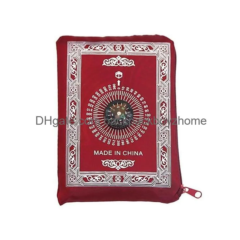 Carpets Islamic Prayer Rug Portable Braided Mat Zipper Compass Blankets Travel Pocket Rugs Muslim Worship Fy4602 Drop Delivery Home Ga Dhkfw