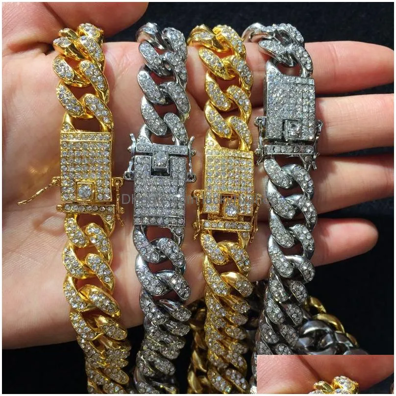 Chains Hip Hop Bling Mens Chains Jewelry Gold Sier  Cuban Link Chain Necklaces For Male Hiphop Diamond Iced Out Drop Delivery Jew Dhza7