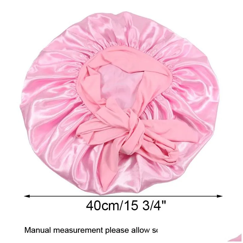 Shower Caps Women Satin Solid Slee Hat Night Sleep Cap Head Tie Band Hair Care Bonnet Nightcap Uni Caps Turban Curly Braid Hy0427 Drop Dhrgp