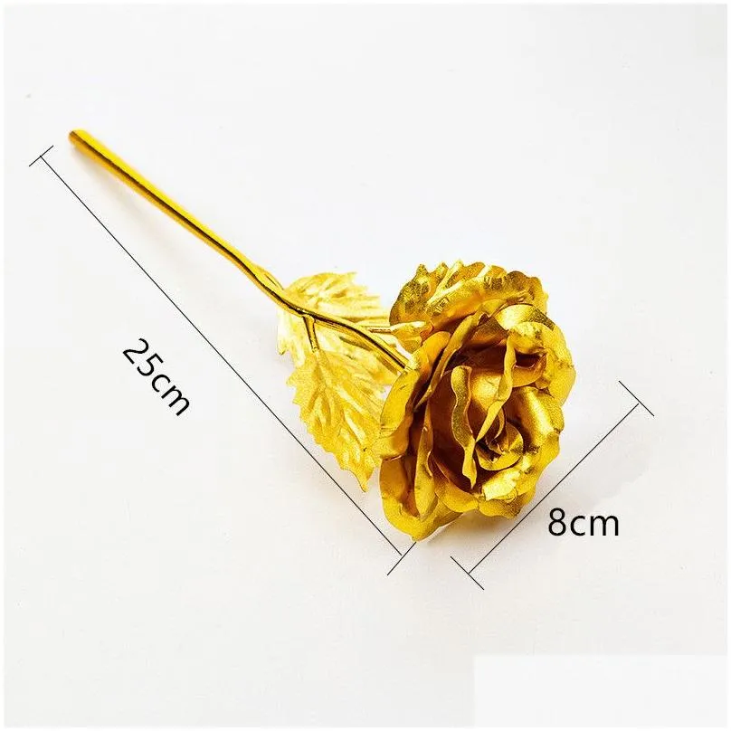 Decorative Flowers & Wreaths 24K Foil Plated Gold Rose Flowers Glaxy Box Wedding Decor Valentines Day Creative Gift Golden Rainbow Dro Dhqfc