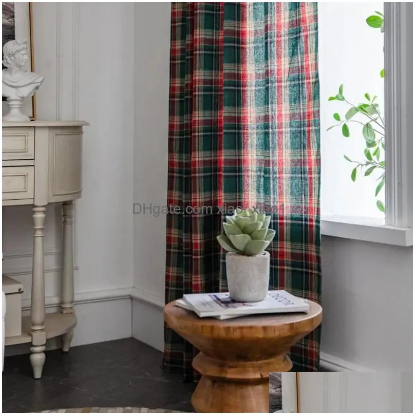 christmas window curtain red green plaid cotton and linen curtains american retro country style valance curtains for kitchen 240115