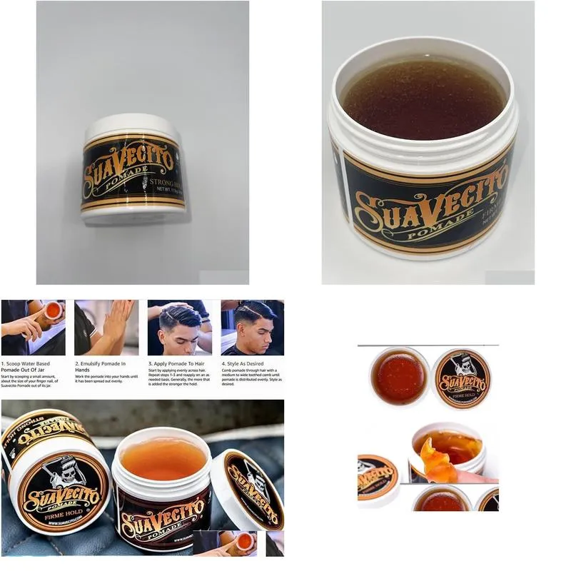 Pomades & Waxes Suavecito Pomade Hold 4 Oz Strong Firme Hair Oil Wax Mud Gel 113G Drop Delivery Hair Products Hair Care Styling Tools Dhlyq