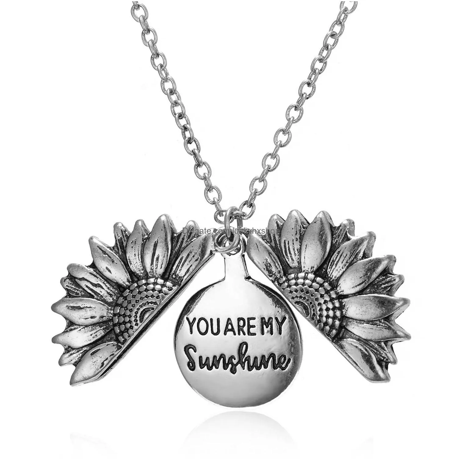 Pendant Necklaces You Are My Sunshine Sunflower Necklaces For Women Gold Open Locket Pendant Long Chain Fashion Inspirational Jewelry Dh623