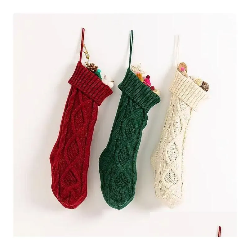 Christmas Decorations Knitting Christmas Stocking 46Cm Gift Stocking-Christmas Xmas Stockings Holiday Stocks Family-Stockings Indoor D Dhaqk