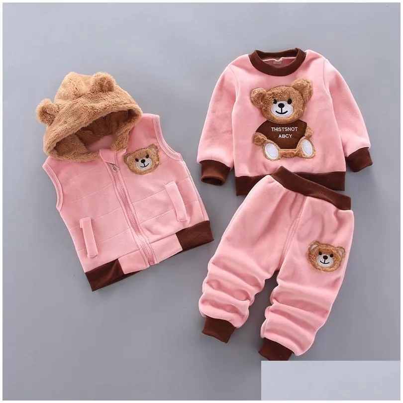 Clothing Sets Children Clothes Autumn Winter Wool Toddler Boys Set Cotton Topsaddvestaddpants 3Pcs Kids Sports Suit For Baby 201127 Dr Dh6Bn