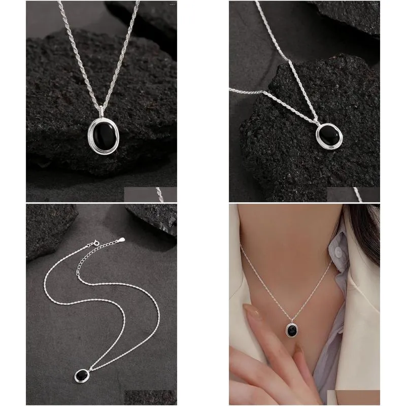 Other Pendants Han Hao S925 Sterling Sier Elegant And Luxurious European American Style Black Agate Twist Chain Necklace For Drop Deli Dhksd