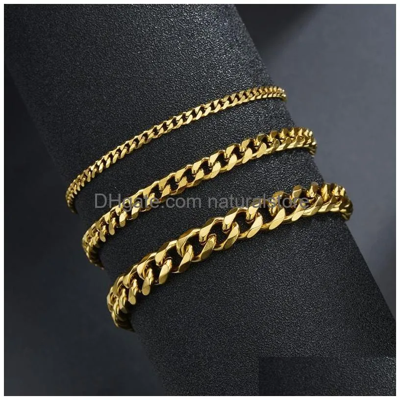 Chain Classic Stainless Steel Chain Bracelet For Men Women Punk 3/5/7Mm Width Cuban Link Bangle Fashion Party Never Fade Jewelry Gift Dhwb0
