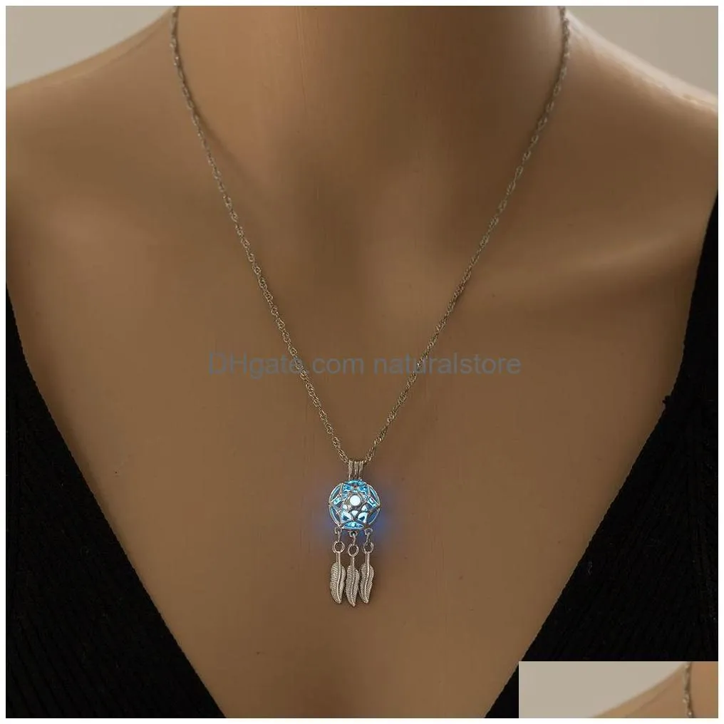 Pendant Necklaces Hollow Dreamcatcher Luminescent Necklaces For Women Glow In The Dark Dream Catcher Pendant Statement Choker Fashion Dhskc