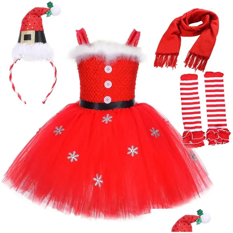 Girl`S Dresses Girls Dresses Christmas Santa Claus Costumes For Xmas Tutu Dress Outfit Kids Year Princess Children Miss Clothes Drop D Dh5Yp