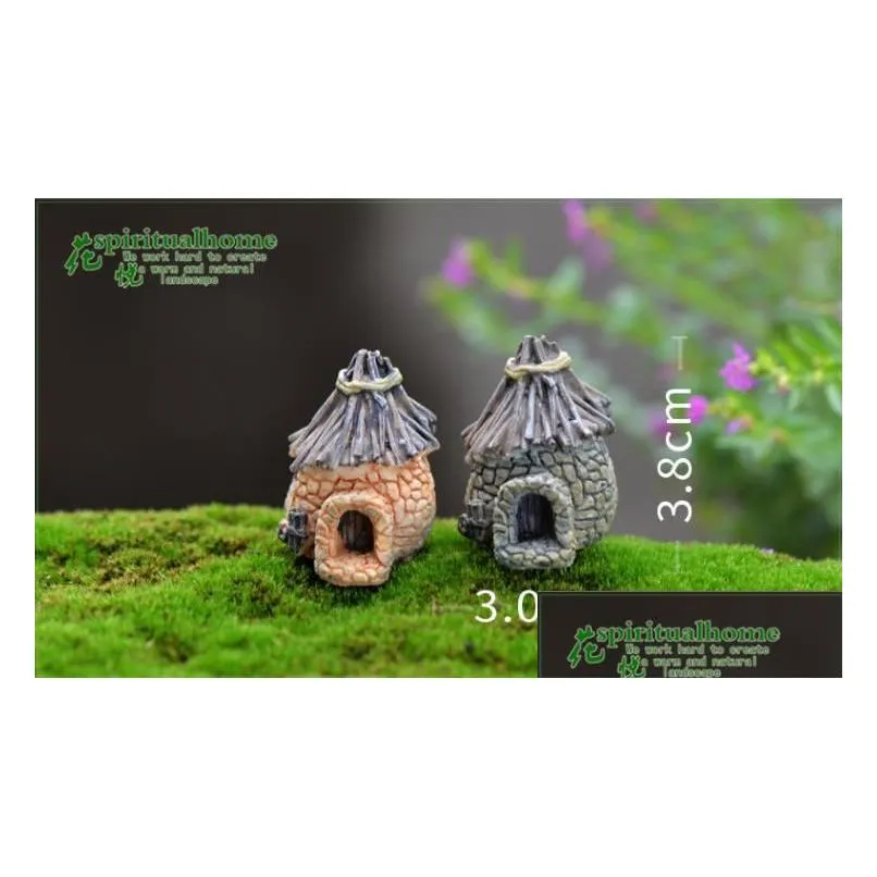 Garden Decorations Cute Mini Stone House Fairy Garden Miniature Craft Micro Cottage Landscape Decoration For Diy Resin Crafts 8 Styles Dhc4I