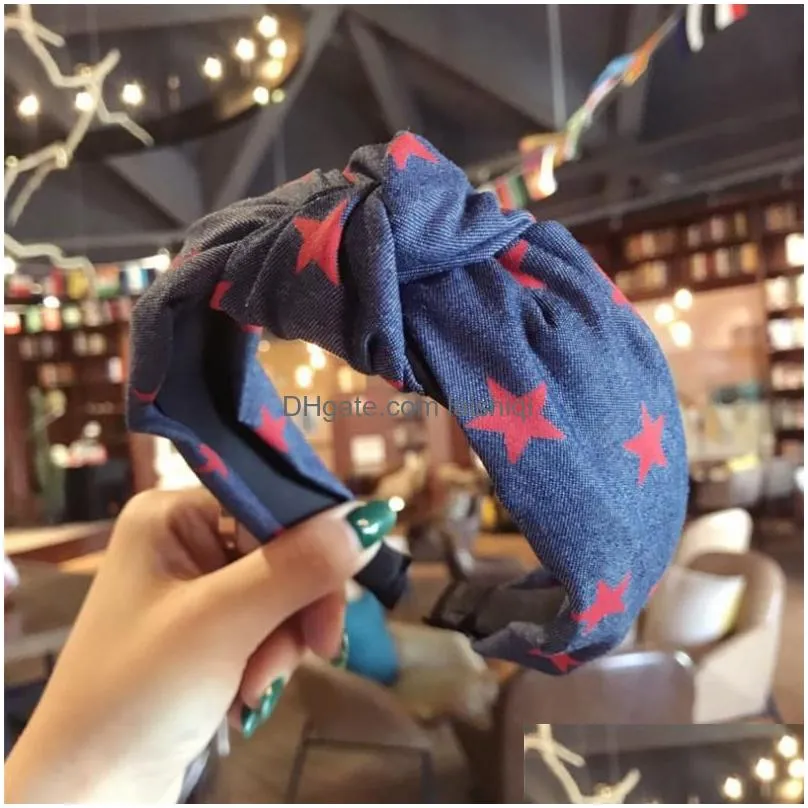 haimeikang cute stars denim hair hoop headband hairband for women girls cross knot hair band accessories 2018 