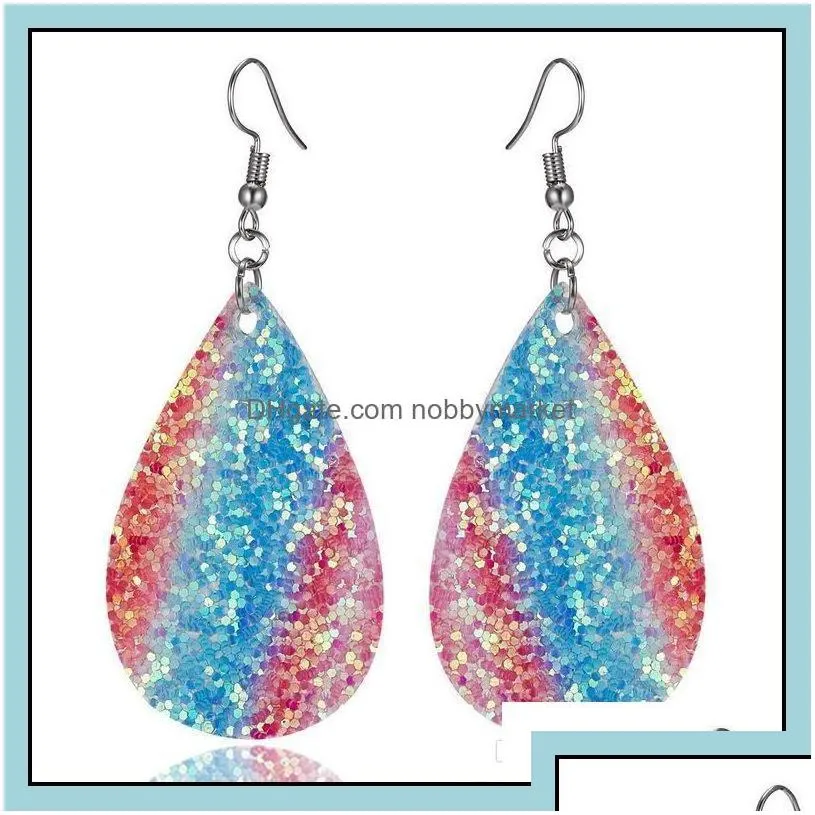 dangle chandelier earrings jewelry 12 styles bohemia water drop leather for women sequins pu valentines day fashion gifts delivery 2021