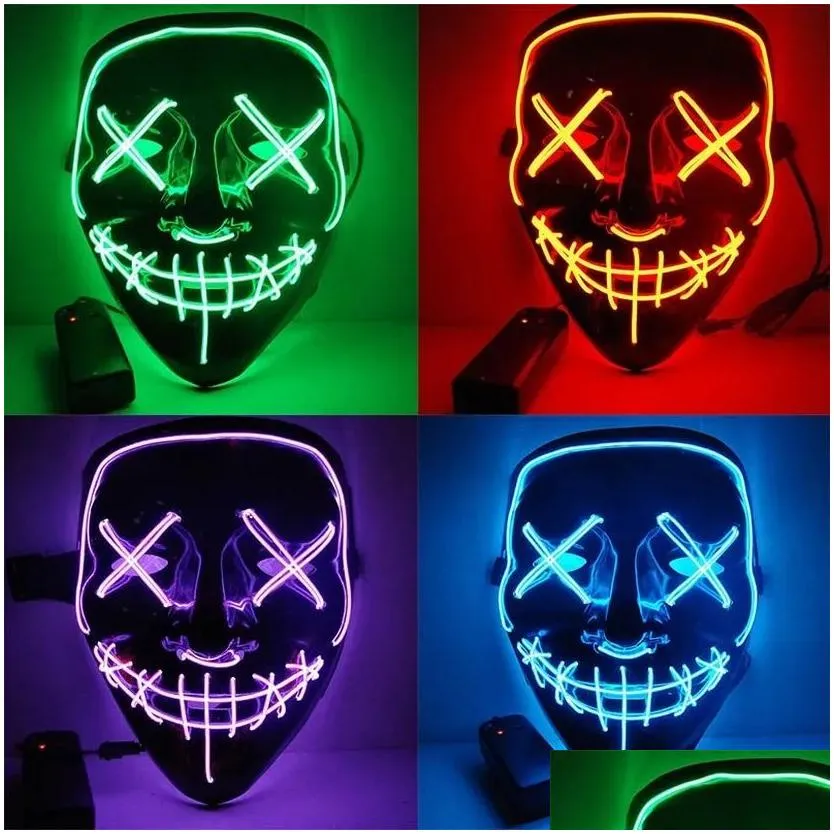 Party Masks 2023 Halloween Led Mask Purge Masks Election Mascara Costume Dj Party Light Up Glow In Dark 10 Colors To Choose Drop Deliv Dhyv7