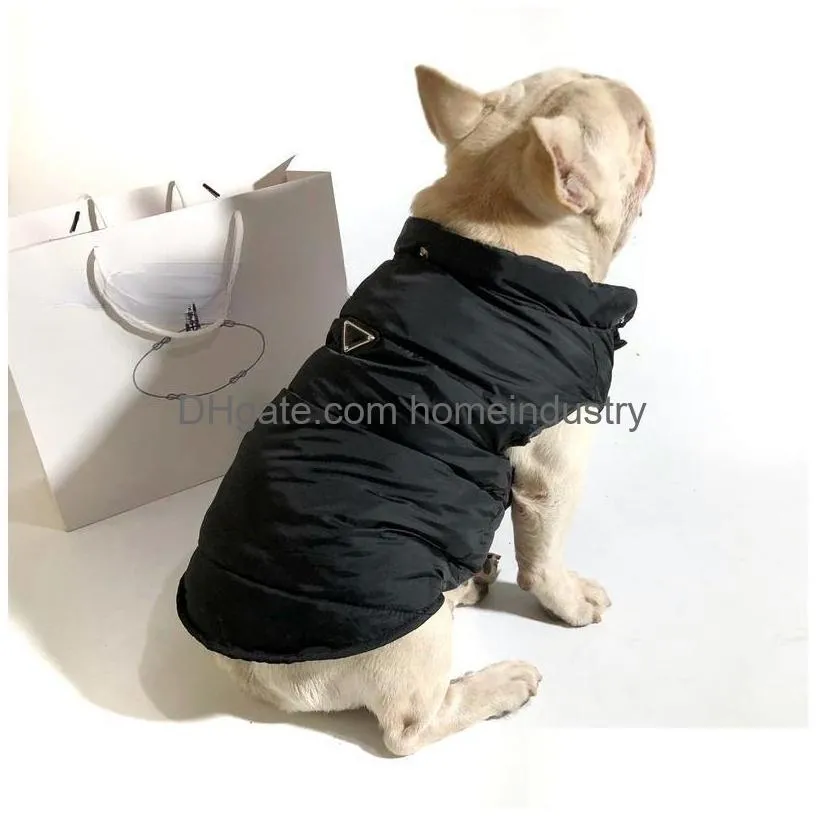 Designer Dog Clothes Winter Apparel Windproof Dogs Hoodie Waterproof Puppy Coat Cotton Lined Warm Pets Jacket Cold Weather Pet Vest F Dhuik