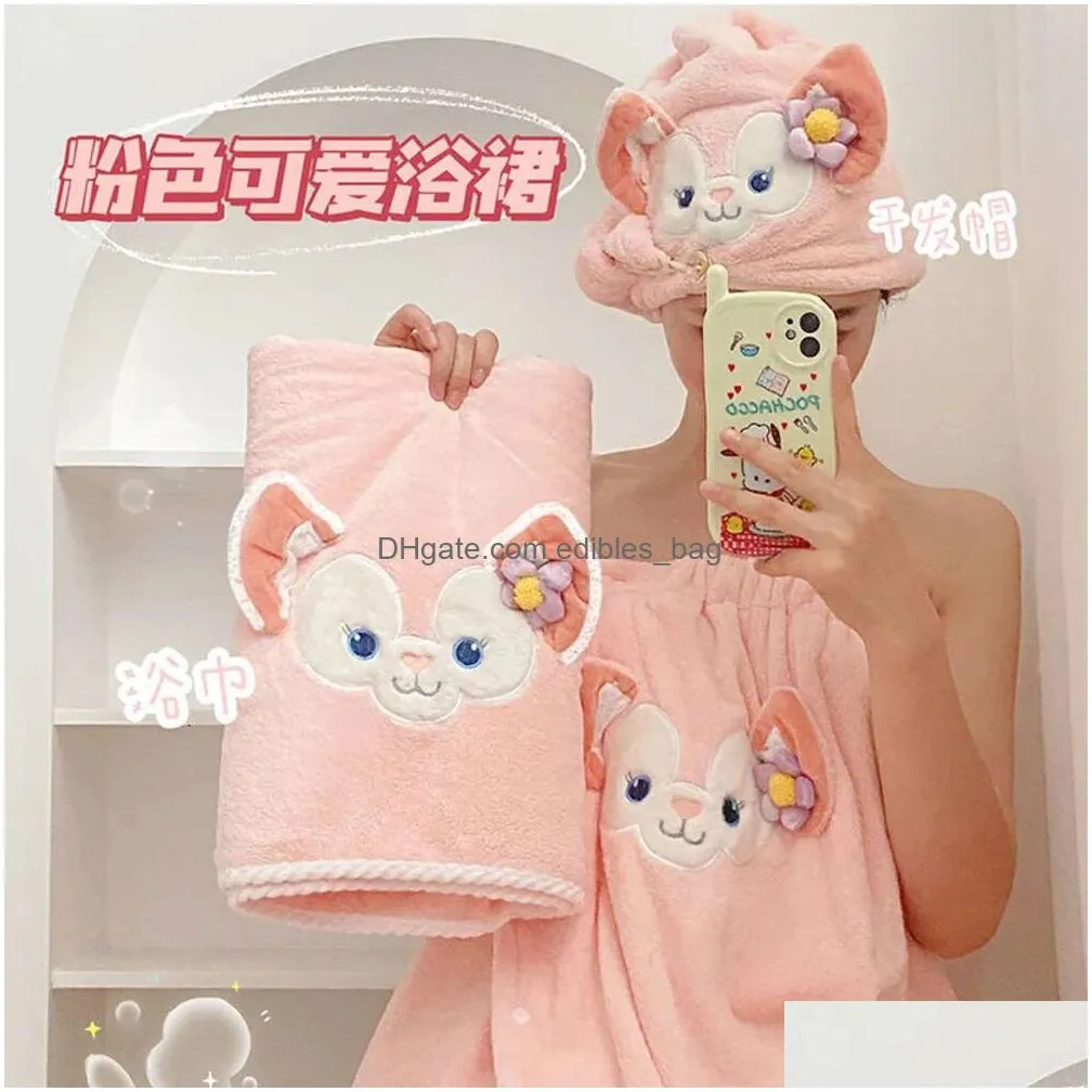 strawberry bear towel large women can wear wrapped adult bath skirt long bathrobe water absorbing quick drying hair cap three piece