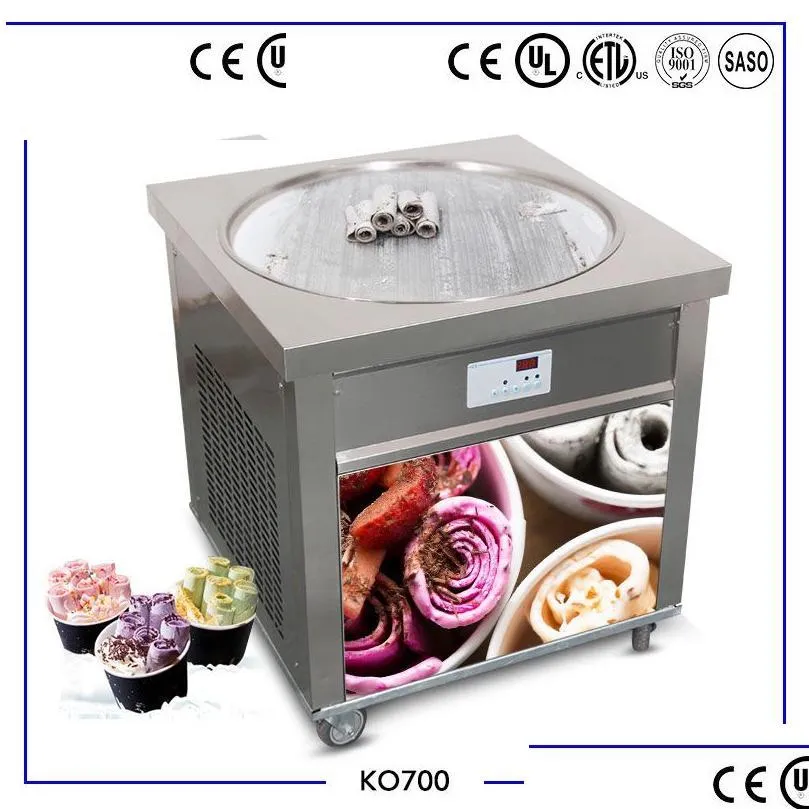 Other Kitchen, Dining & Bar Etl Ce Shipment To Door Kitchen Equipment Usa Eu 70Cm Pan Roll Hine Fried Ice Cream Maker With Fl Refriger Dhhpj